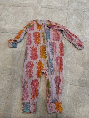 Long-Sleeve Pink Pineapple-Print Footie One-Piece for Kids